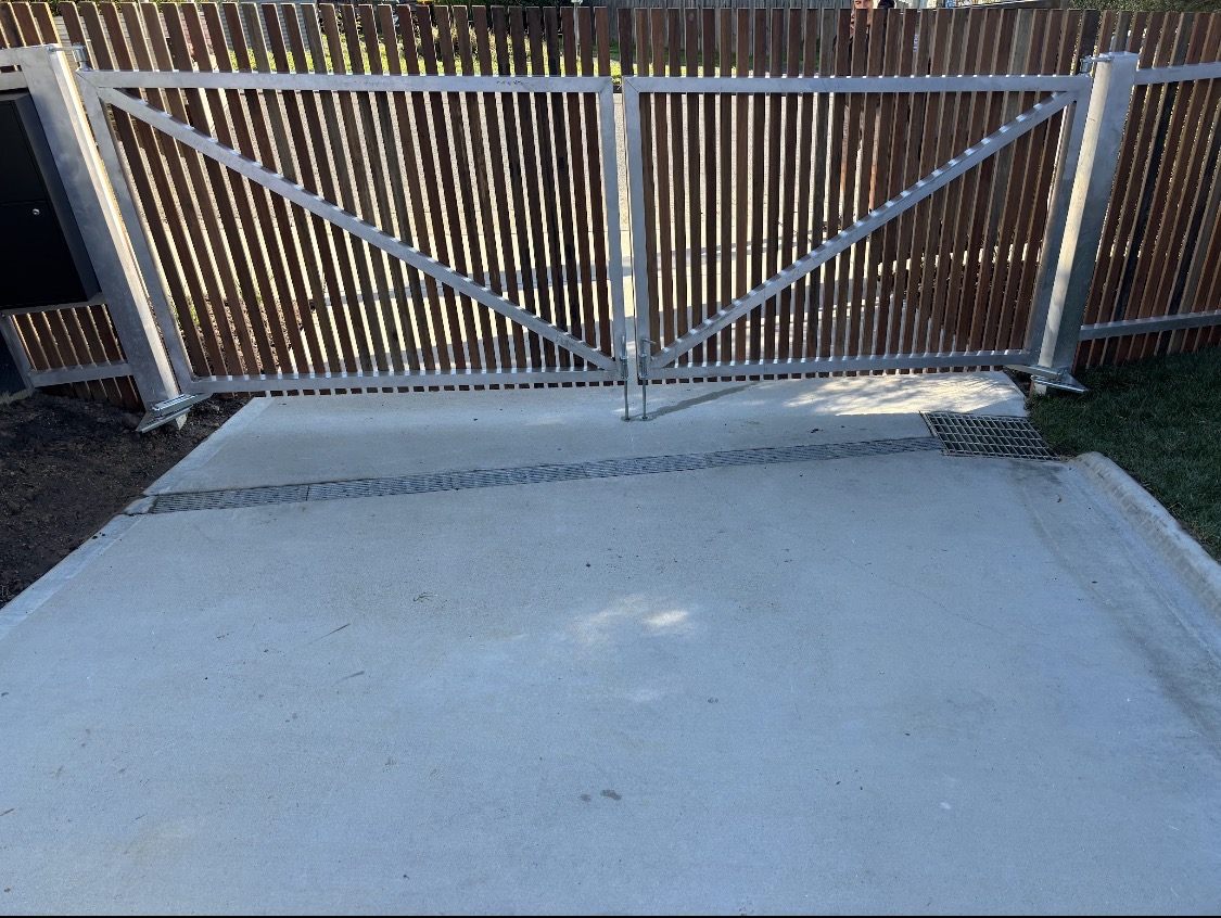Galvanised double swing gate frames installed